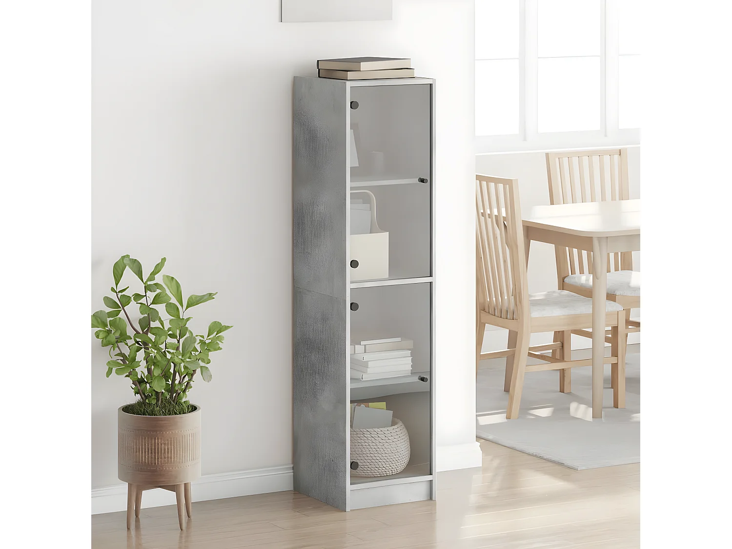 Highboard,Kommode mit Glastüren Betongrau 35x37x142 cm -gkd569126
