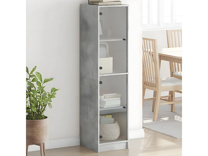 Highboard,Kommode mit Glastüren Betongrau 35x37x142 cm -gkd569126
