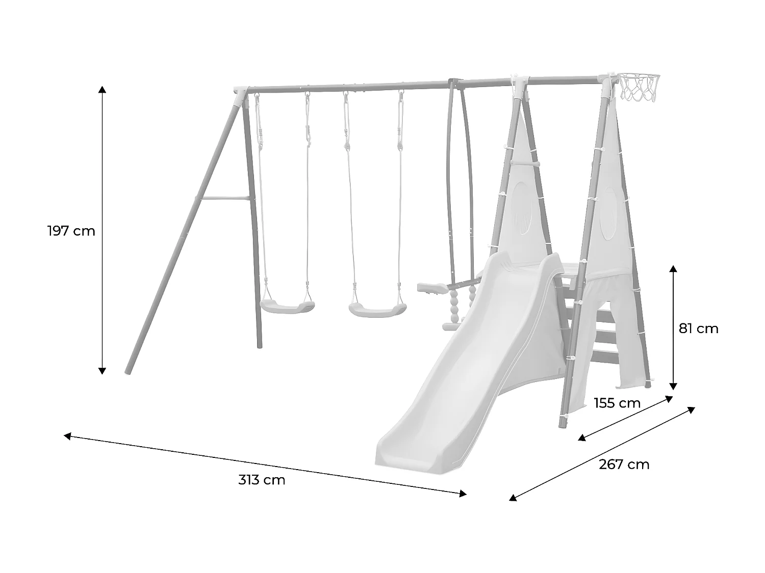 Parque infantil con columpio y tobogán verde