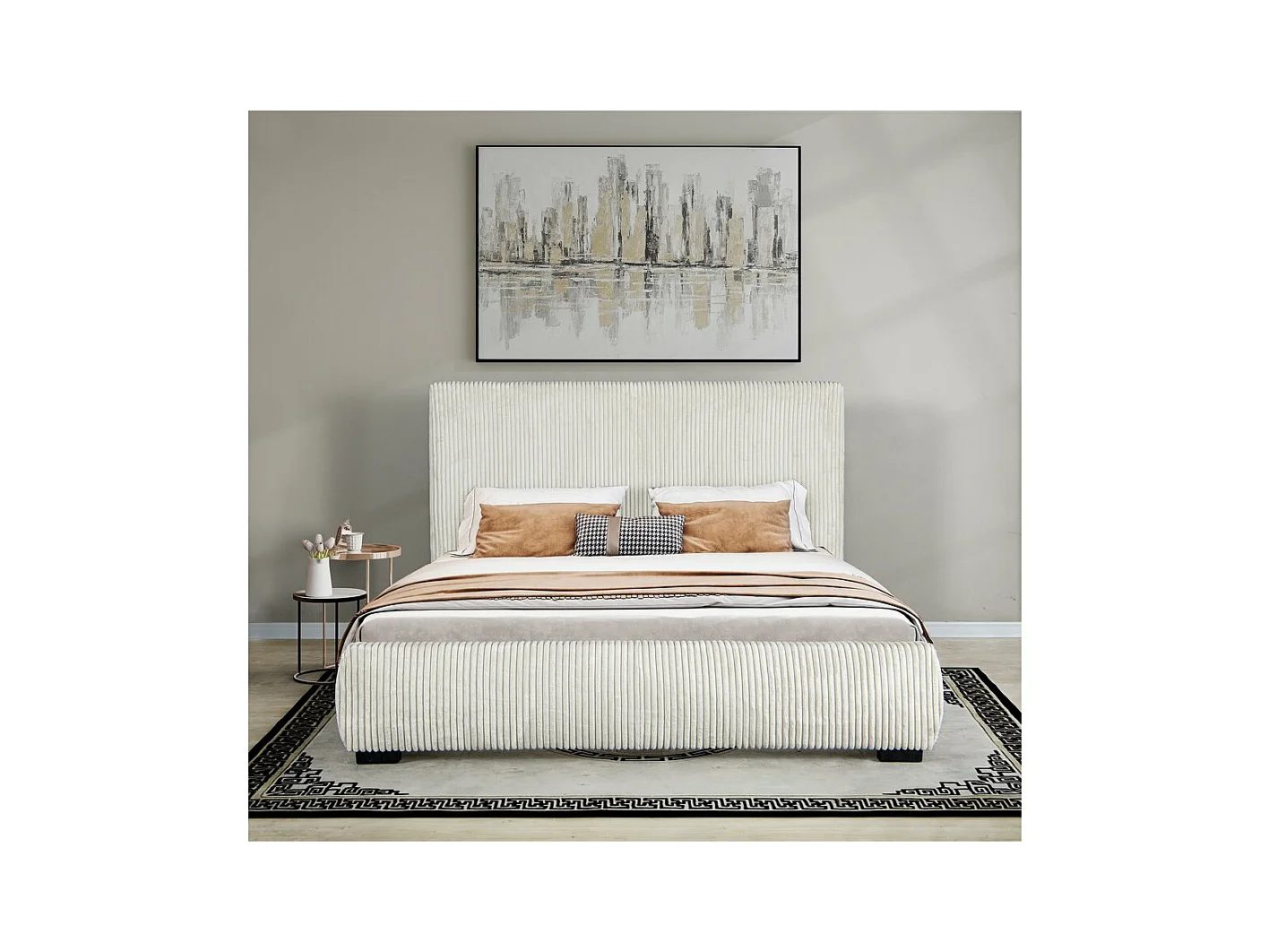 Lit double en velours côtelé "Montana" - 140 x 190 cm - Beige
