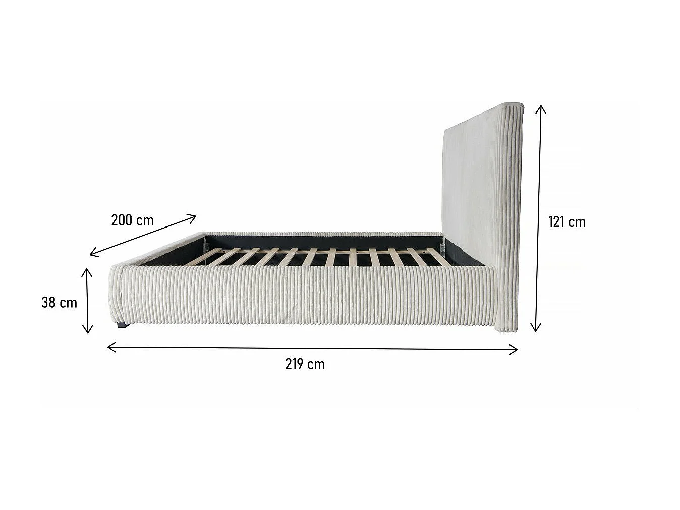 Letto matrimoniale in velluto a coste "Montana" - 180 x 200 cm - Beige