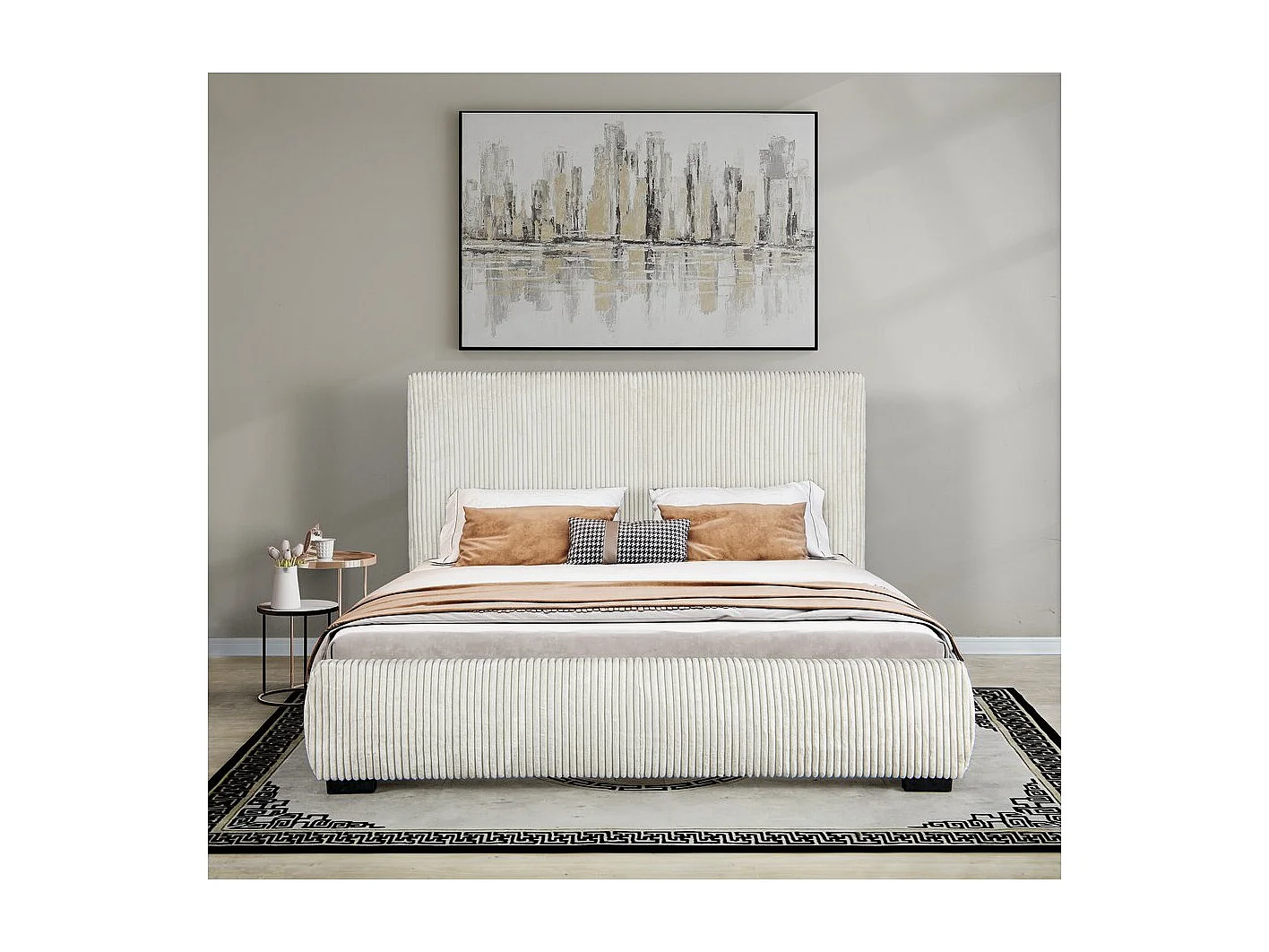 Lit double en velours côtelé "Montana" - 180 x 200 cm - Beige