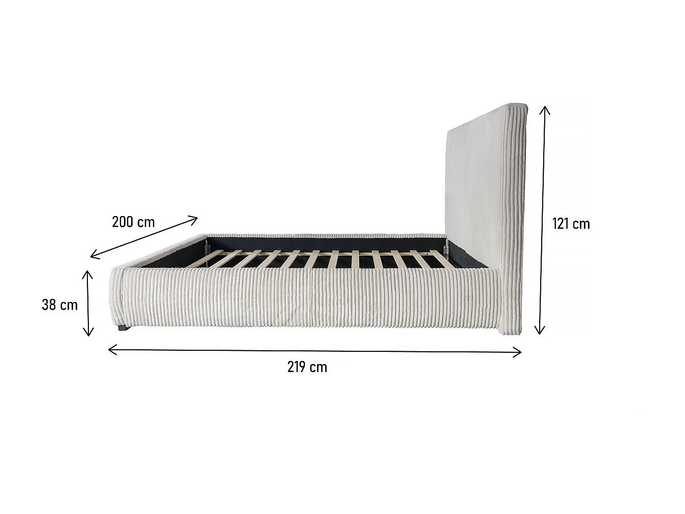 Lit double en velours côtelé "Montana" - 180 x 200 cm - Beige