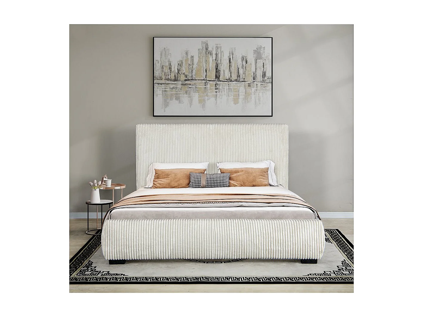 Lit double en velours côtelé "Montana" - 180 x 200 cm - Beige