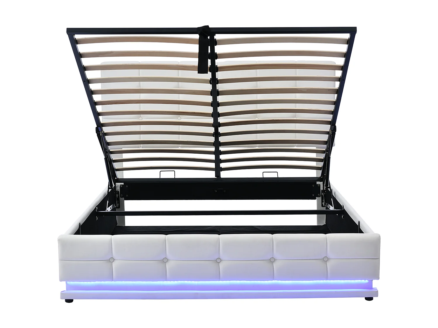 Polsterbett 140x200 cm - Doppelbett mit LED Beleuchtung und Bettstauraum - Jugendbett Weiß - PU Leather