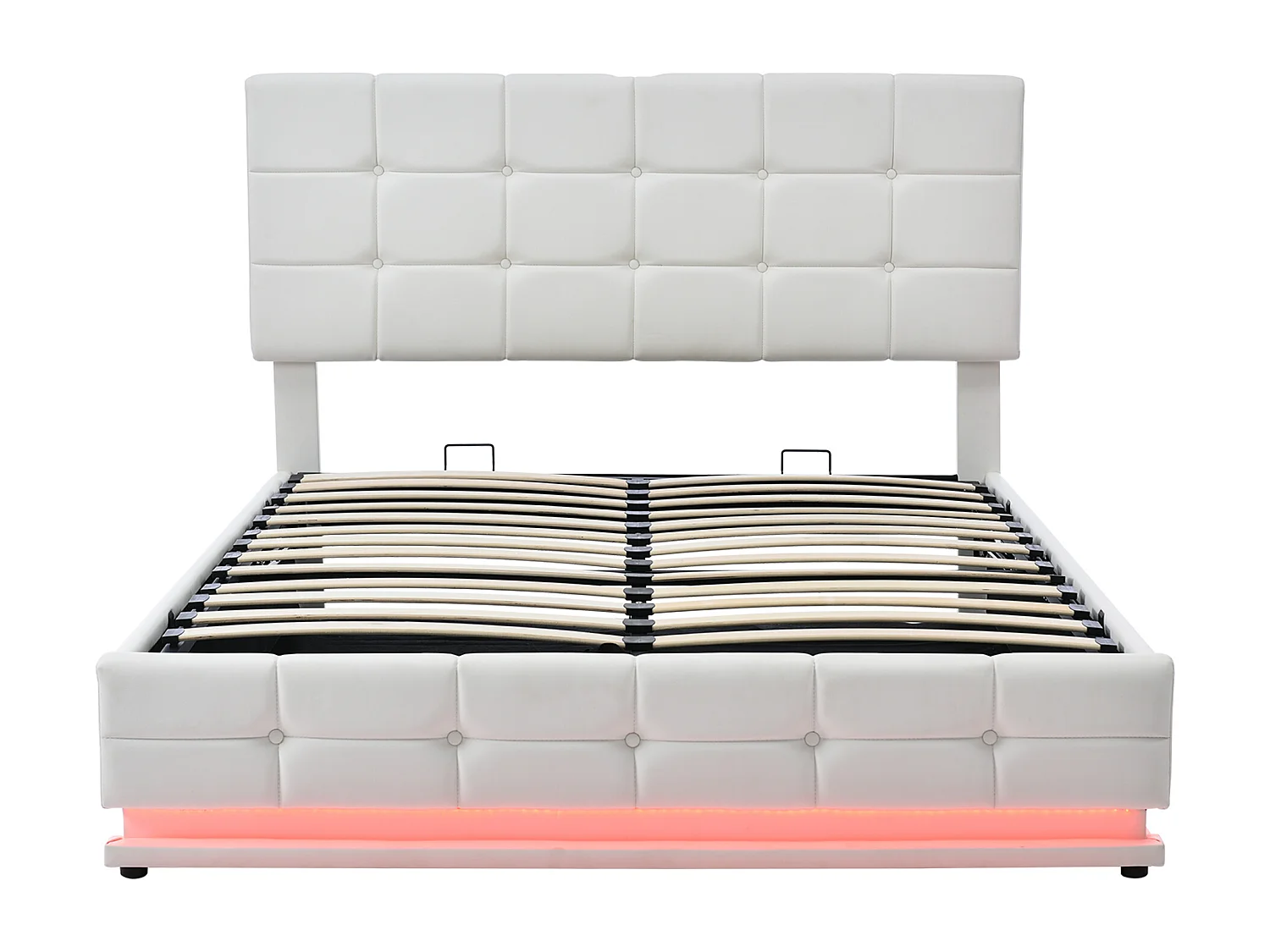 Polsterbett 140x200 cm - Doppelbett mit LED Beleuchtung und Bettstauraum - Jugendbett Weiß - PU Leather