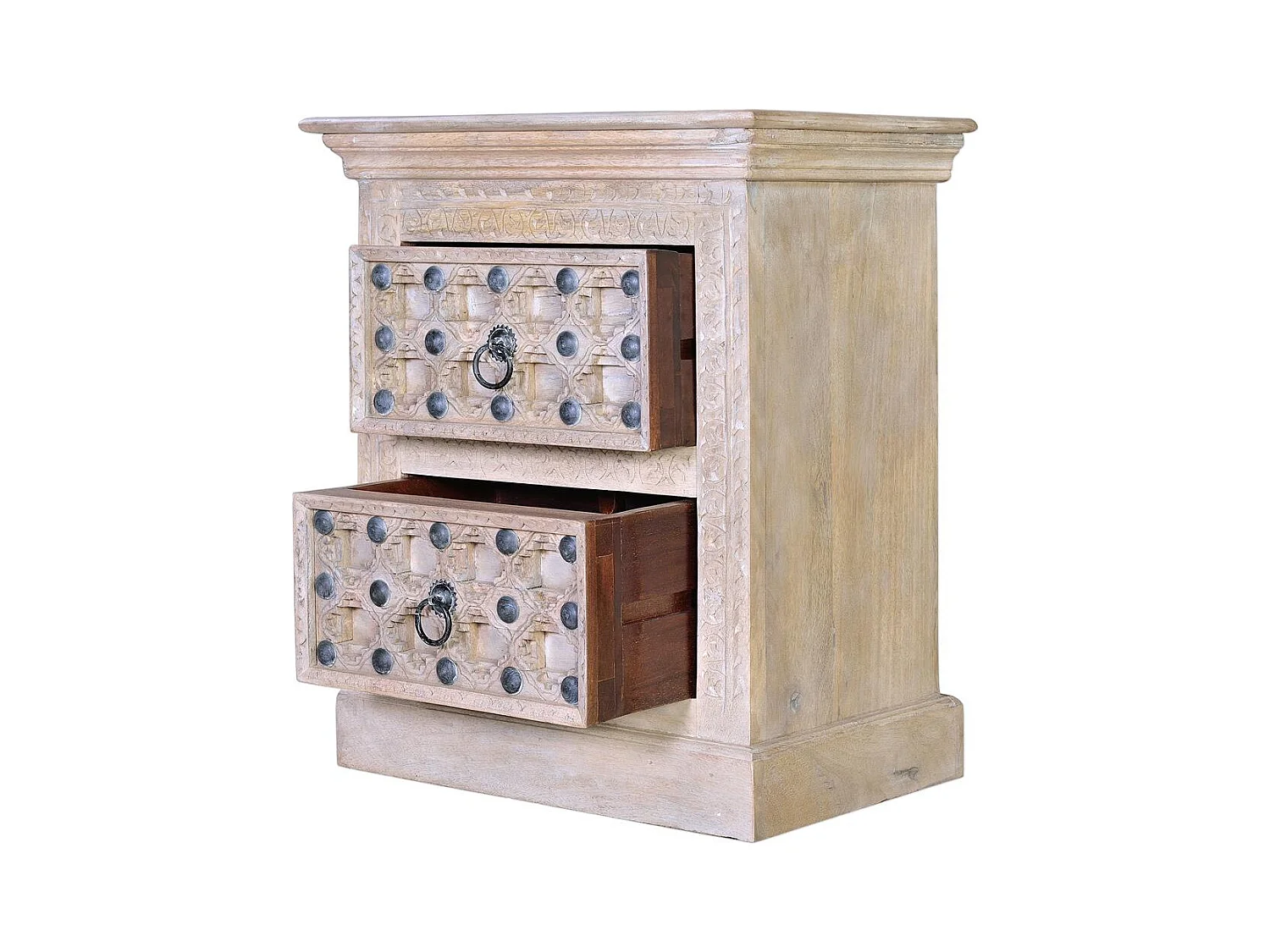 Table en bois de manguier naturel avec détails en bronze