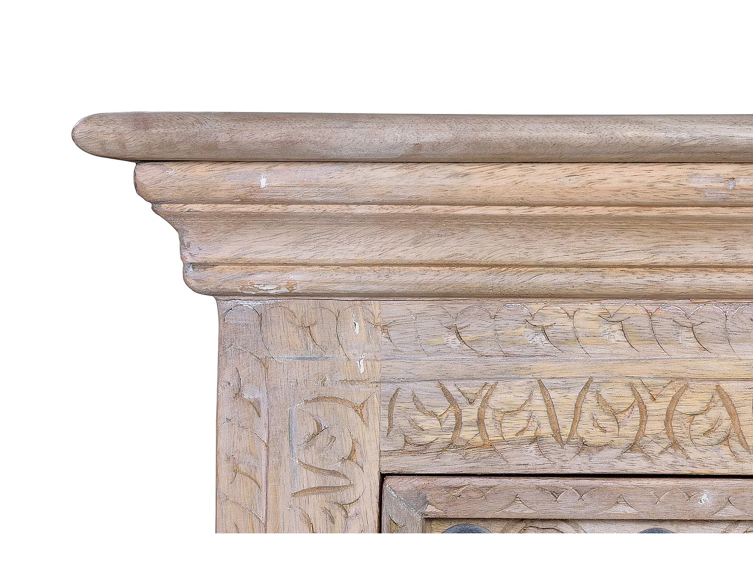 Table en bois de manguier naturel avec détails en bronze