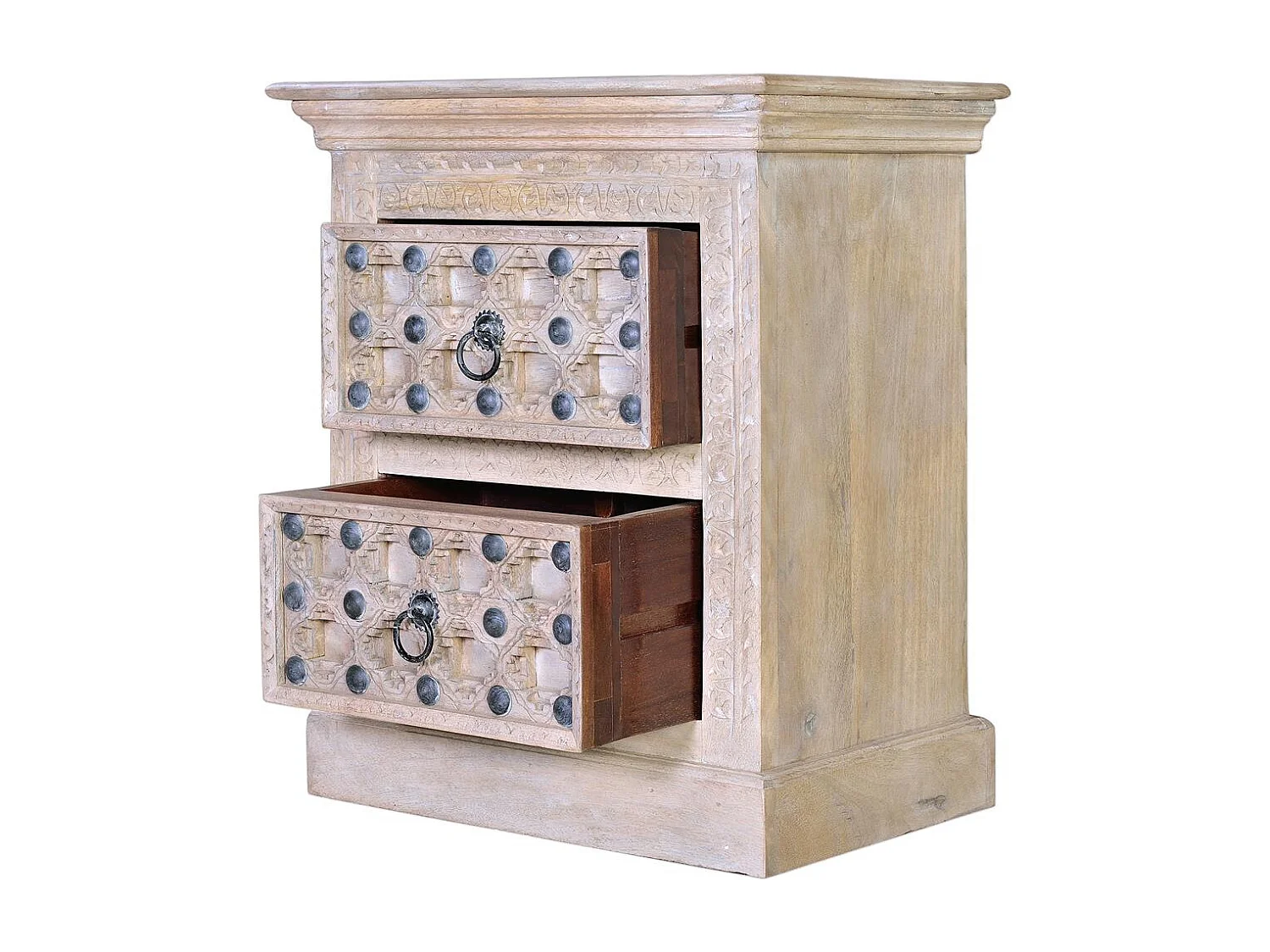 Table en bois de manguier naturel avec détails en bronze