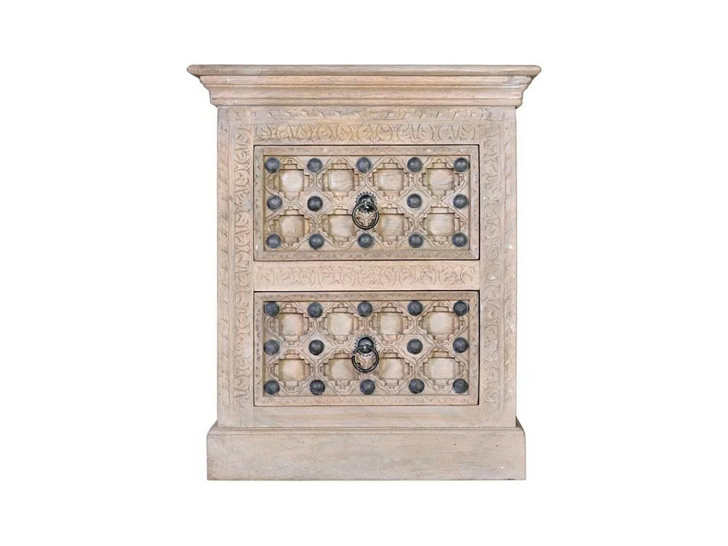 Table de chevet 2 tiroirs Bois-Fer Blanc - Yzaline Décoration d'Autrefois