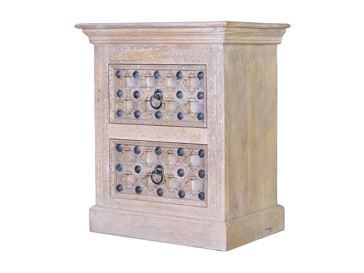 Table en bois de manguier naturel avec détails en bronze