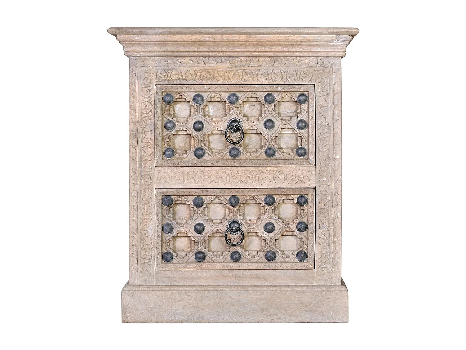 Table en bois de manguier naturel avec détails en bronze