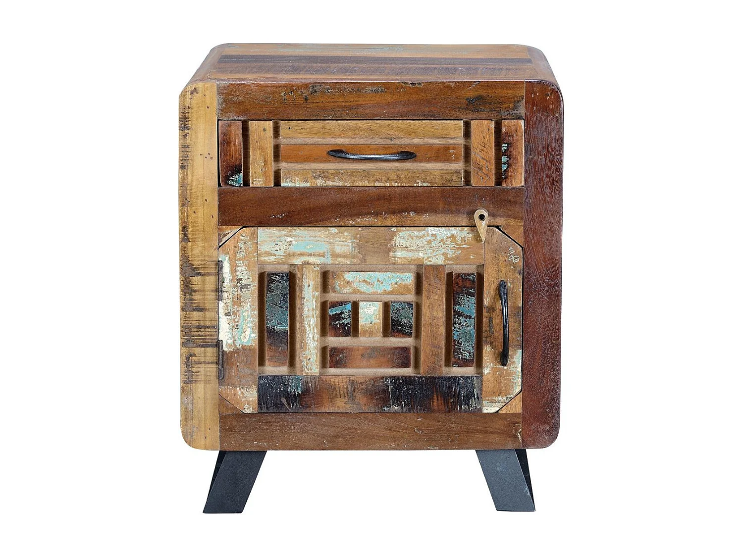 Table de chevet en bois de manguier noyer vieilli et gris