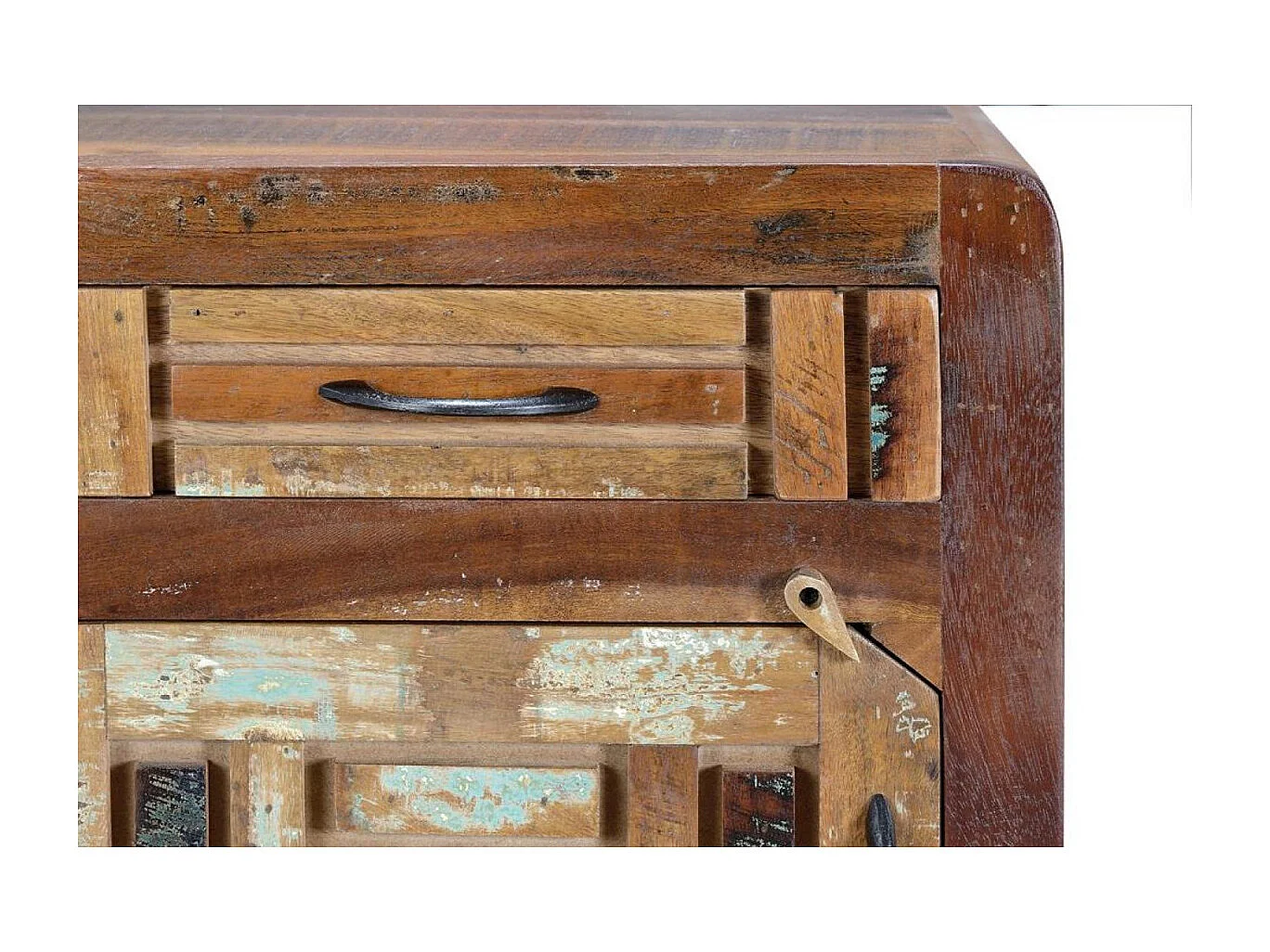 Table de chevet en bois de manguier noyer vieilli et gris