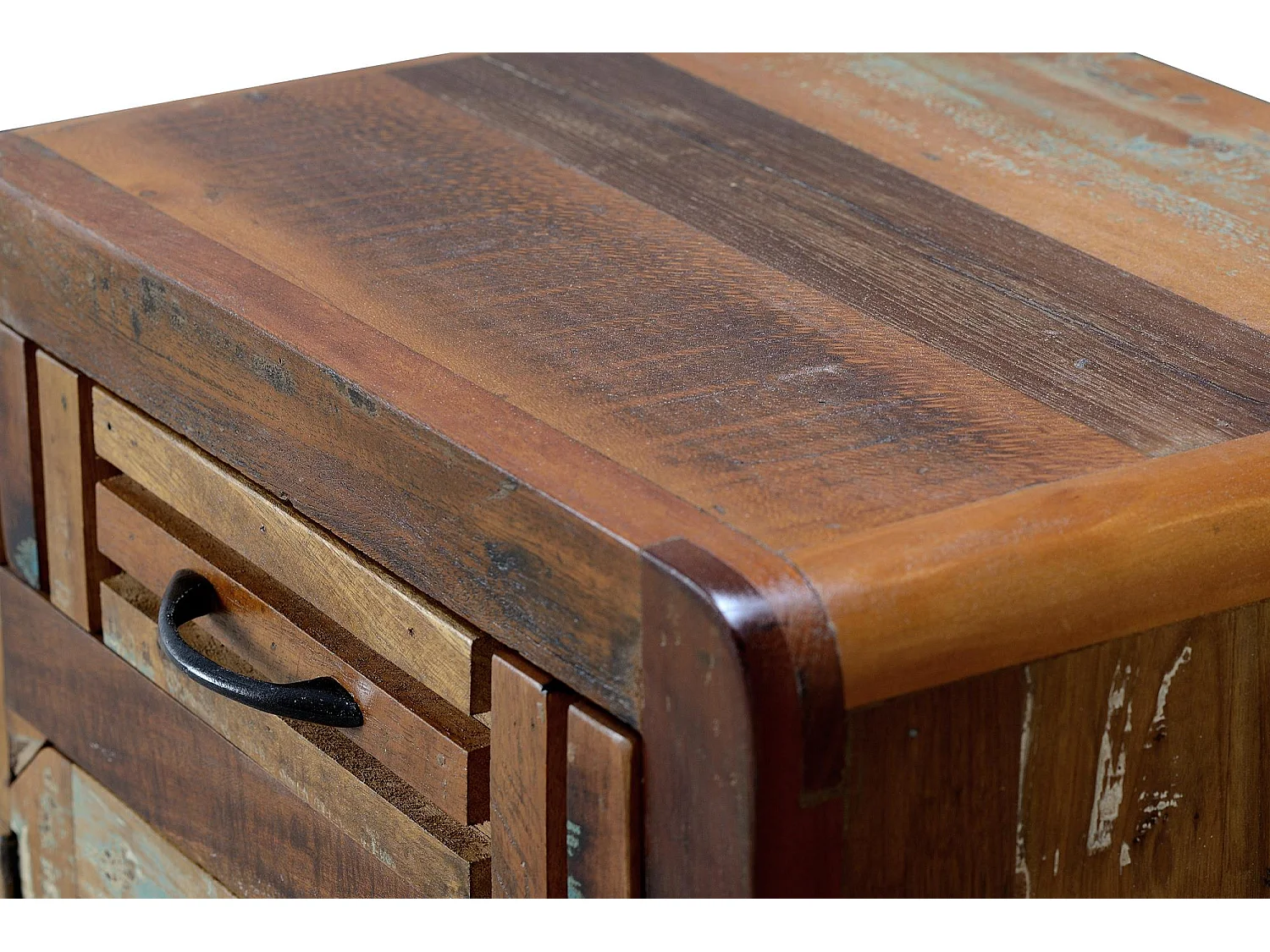 Table de chevet en bois de manguier noyer vieilli et gris