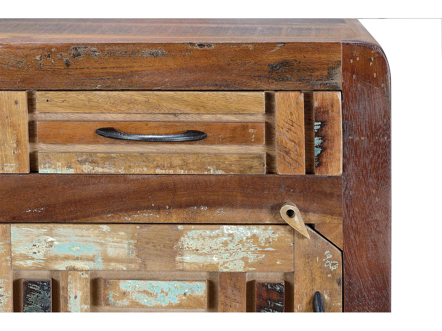 Table de chevet en bois de manguier noyer vieilli et gris