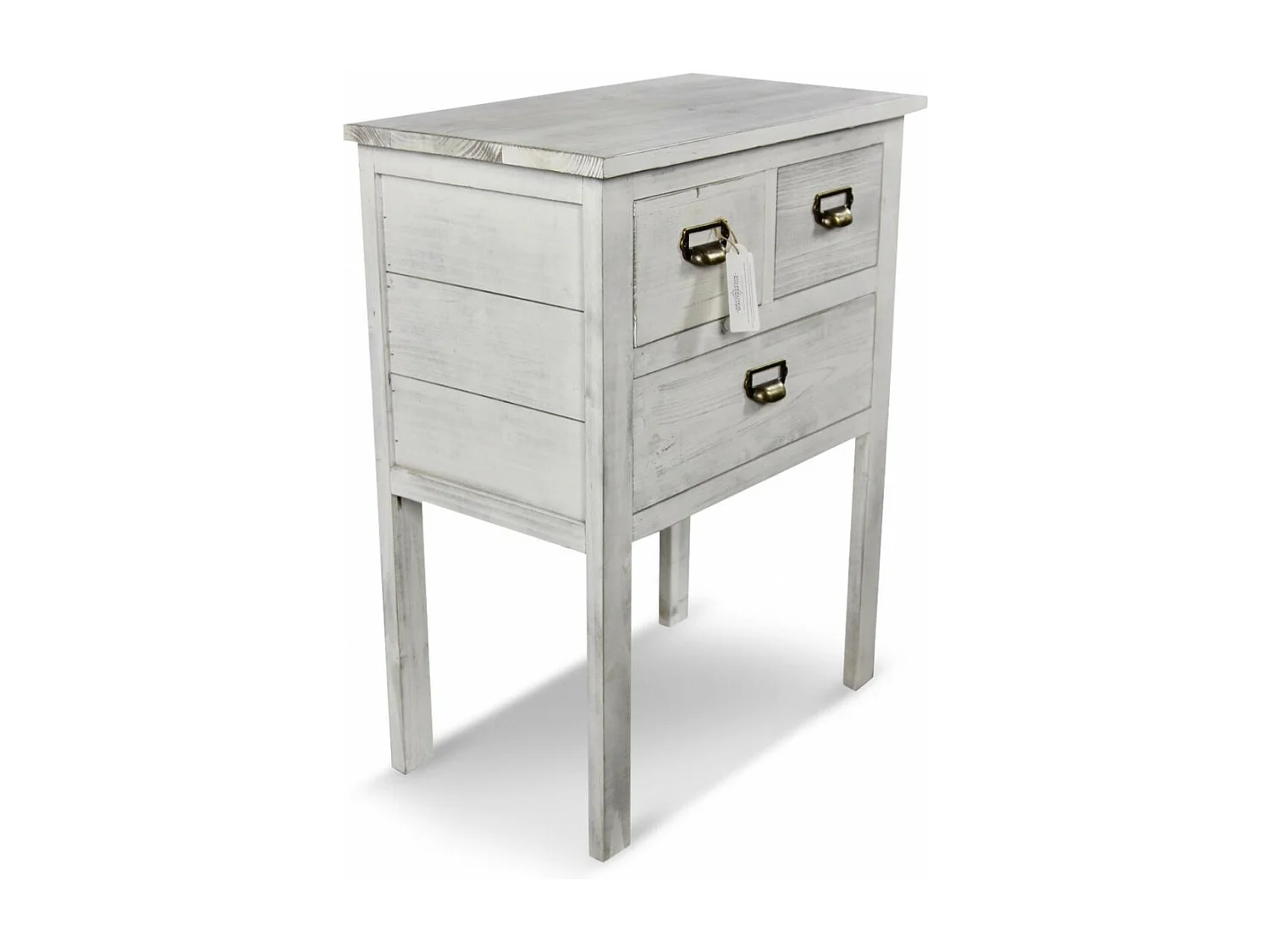 Table de chevet 3 tiroirs Bois Blanc - Décoration d'Autrefois