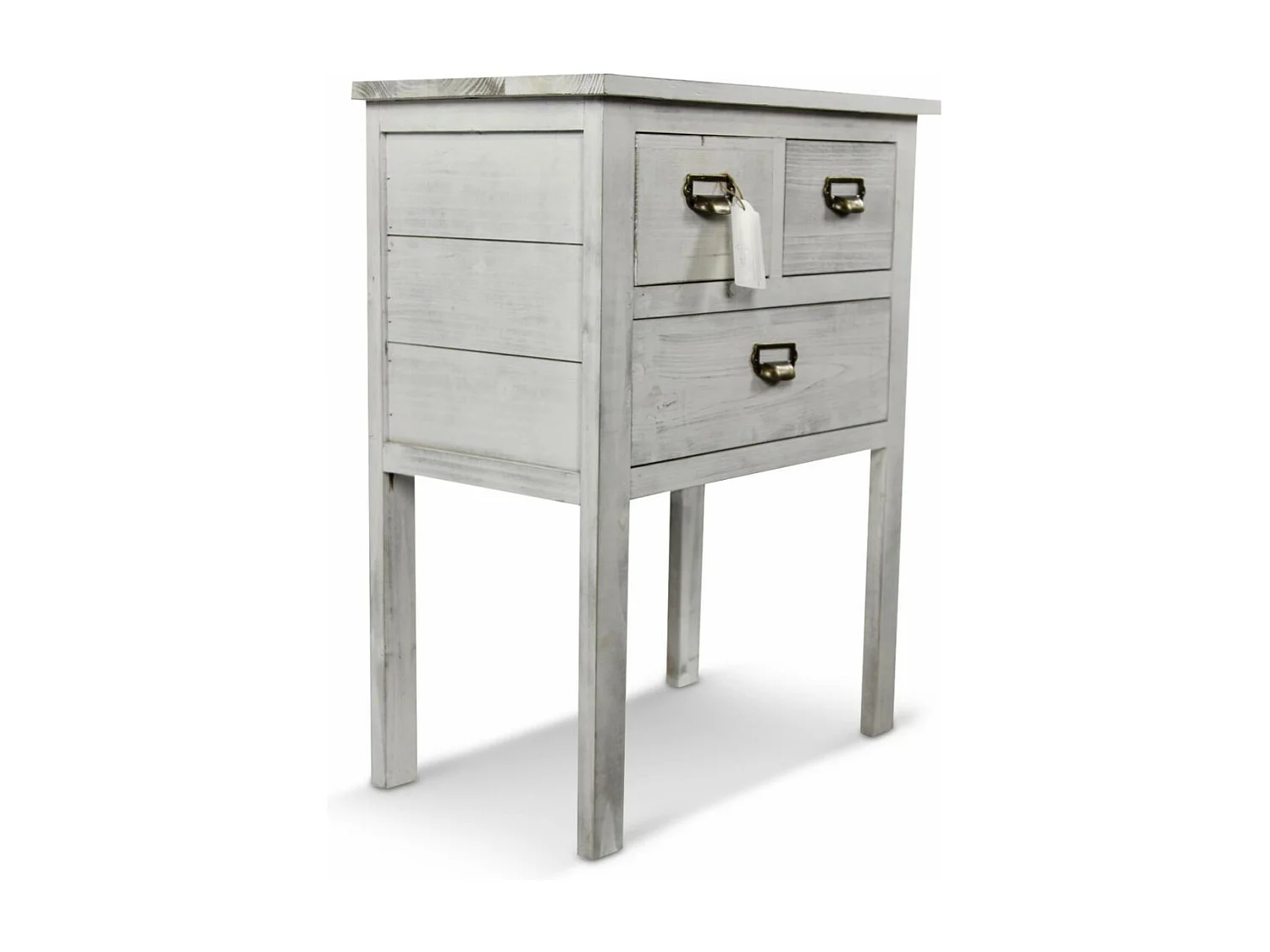 Table de chevet 3 tiroirs Bois Blanc - Décoration d'Autrefois