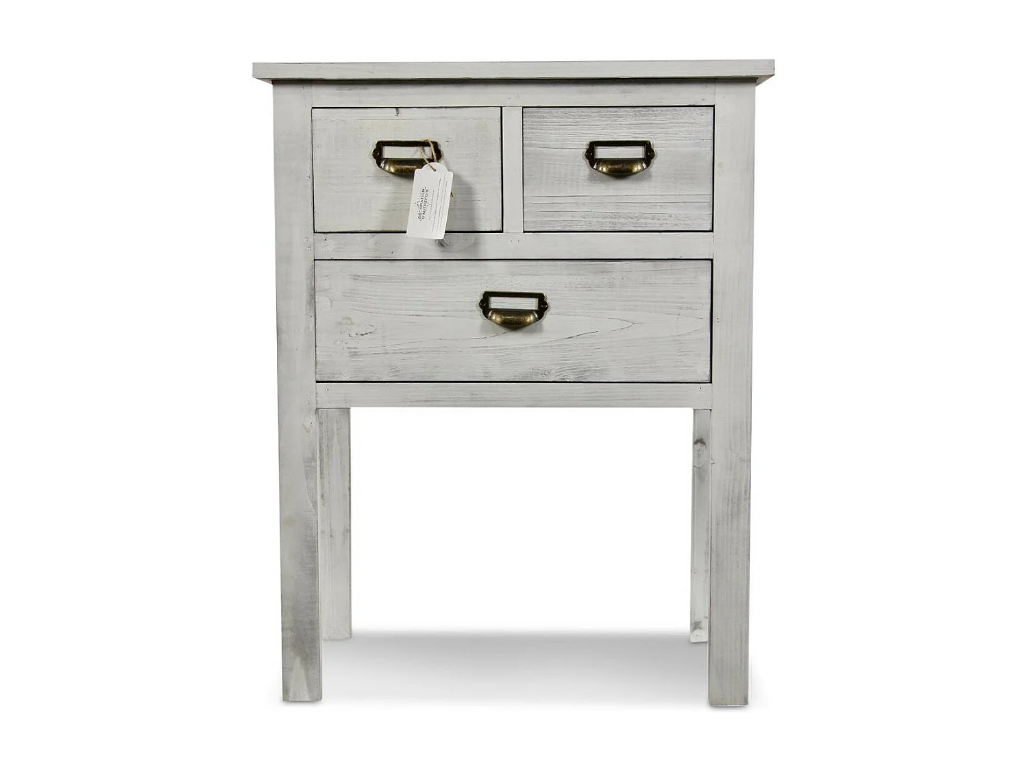 Table de chevet 3 tiroirs Bois Blanc - Décoration d'Autrefois