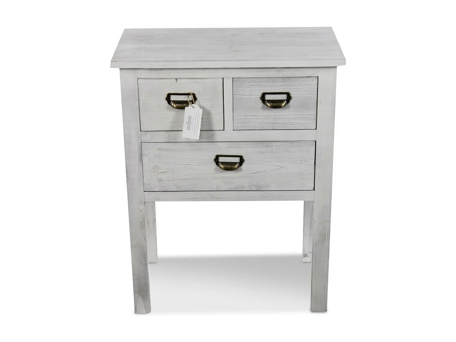 Table de chevet 3 tiroirs Bois Blanc - Décoration d'Autrefois