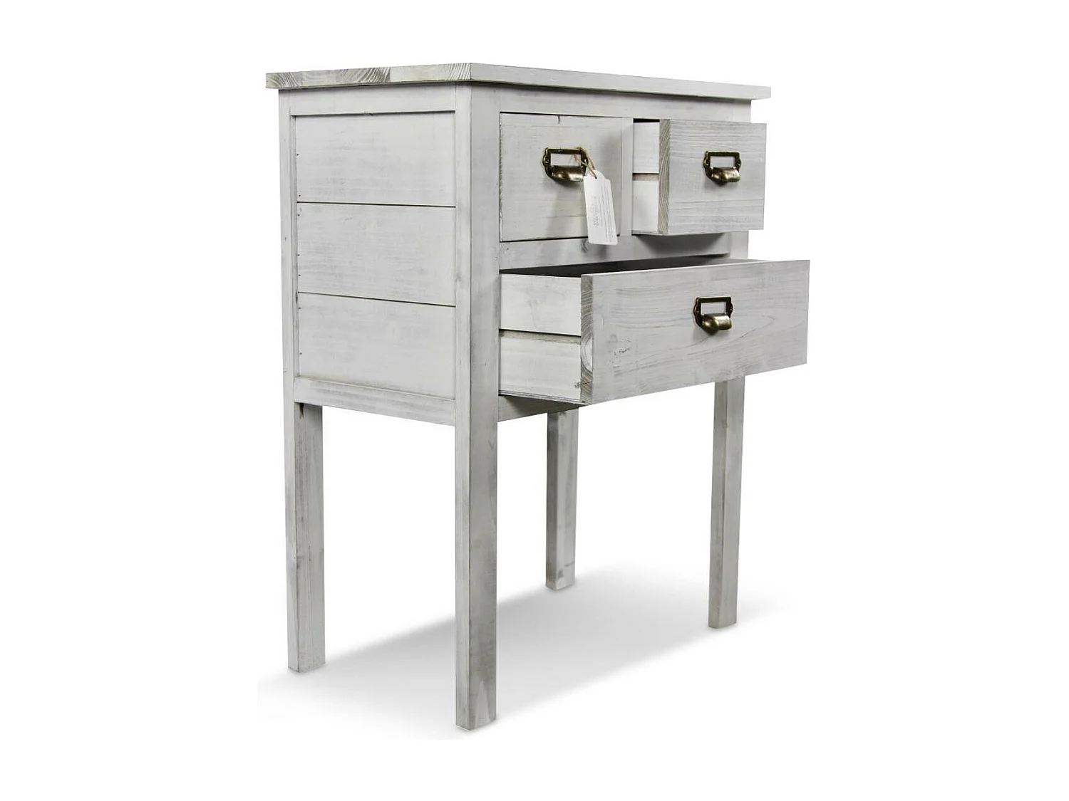 Table de chevet 3 tiroirs Bois Blanc - Décoration d'Autrefois