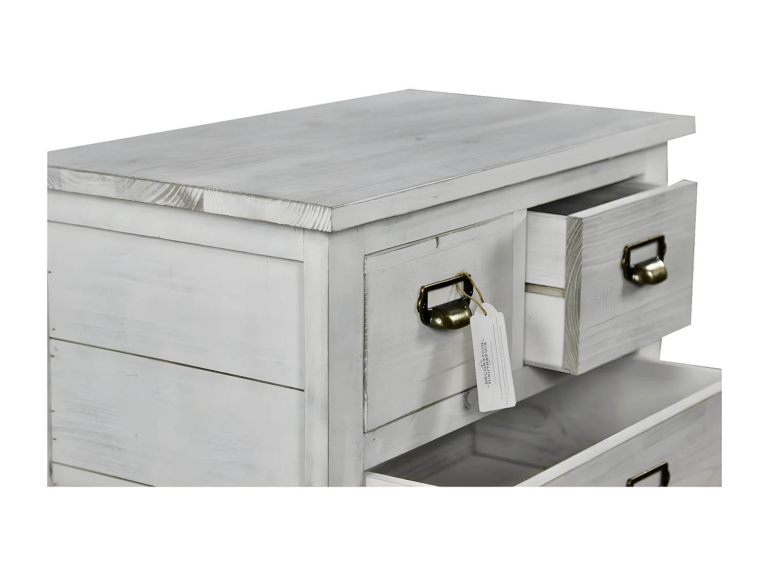 Table de chevet 3 tiroirs Bois Blanc - Décoration d'Autrefois