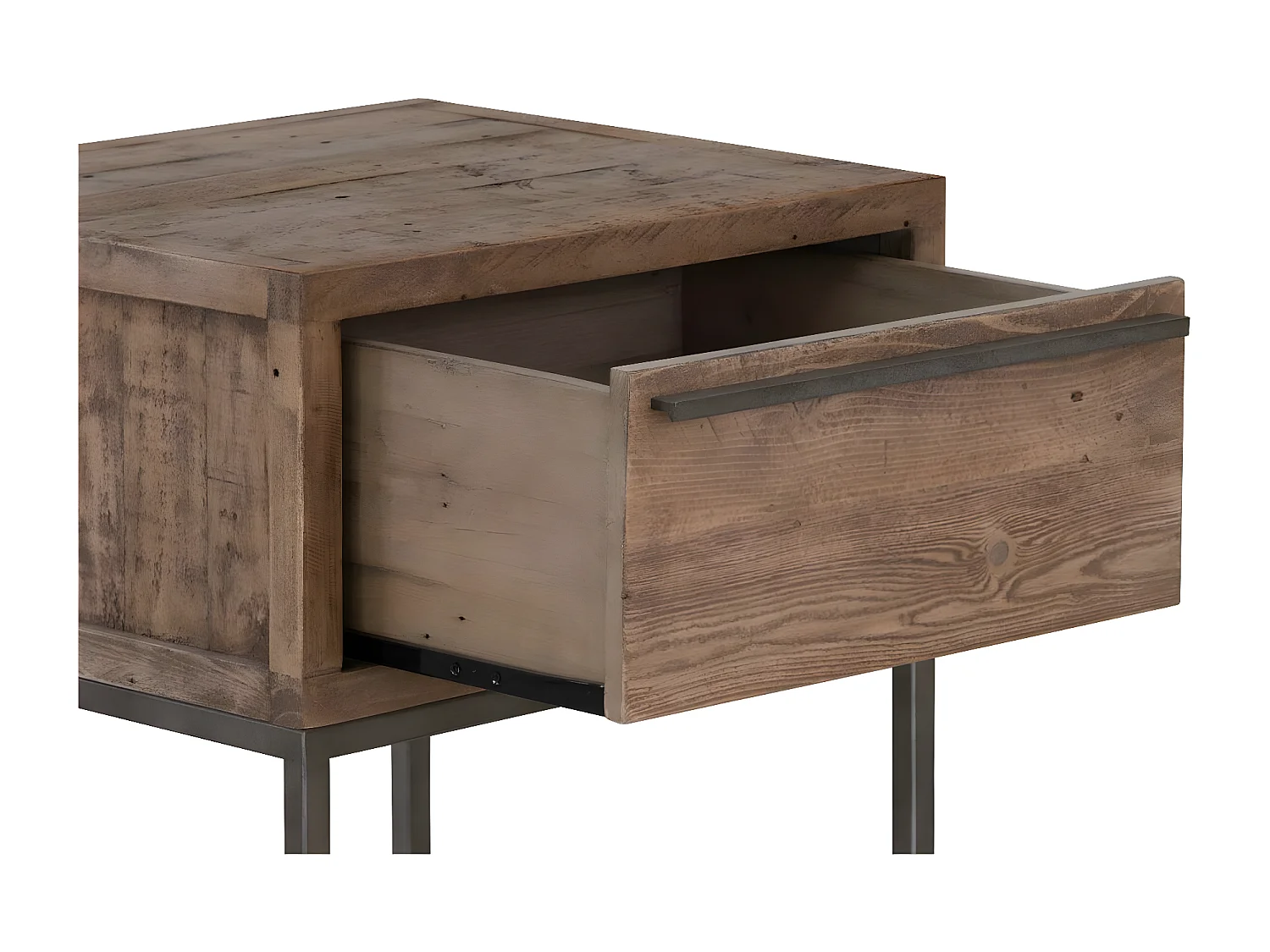 Table de chevet 1 tiroir Bois-Métal Marron - Maglorine Décoration d'Autrefois