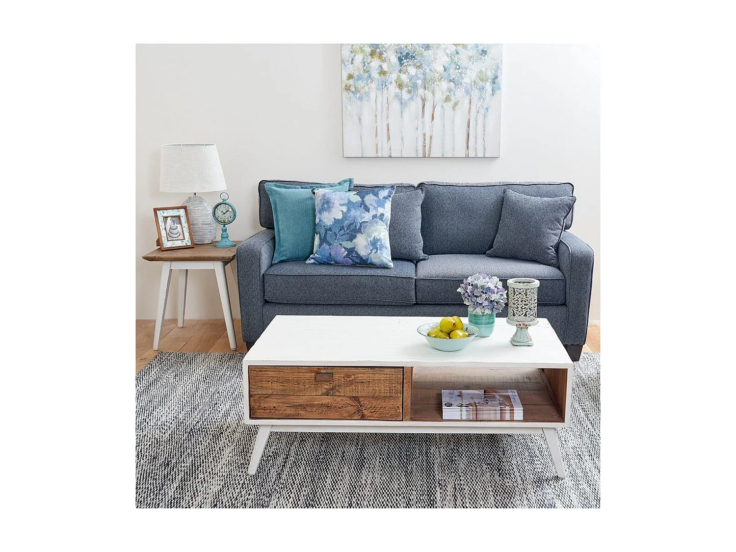 Table de chevet Bois Blanc - Nastasie Décoration d'Autrefois