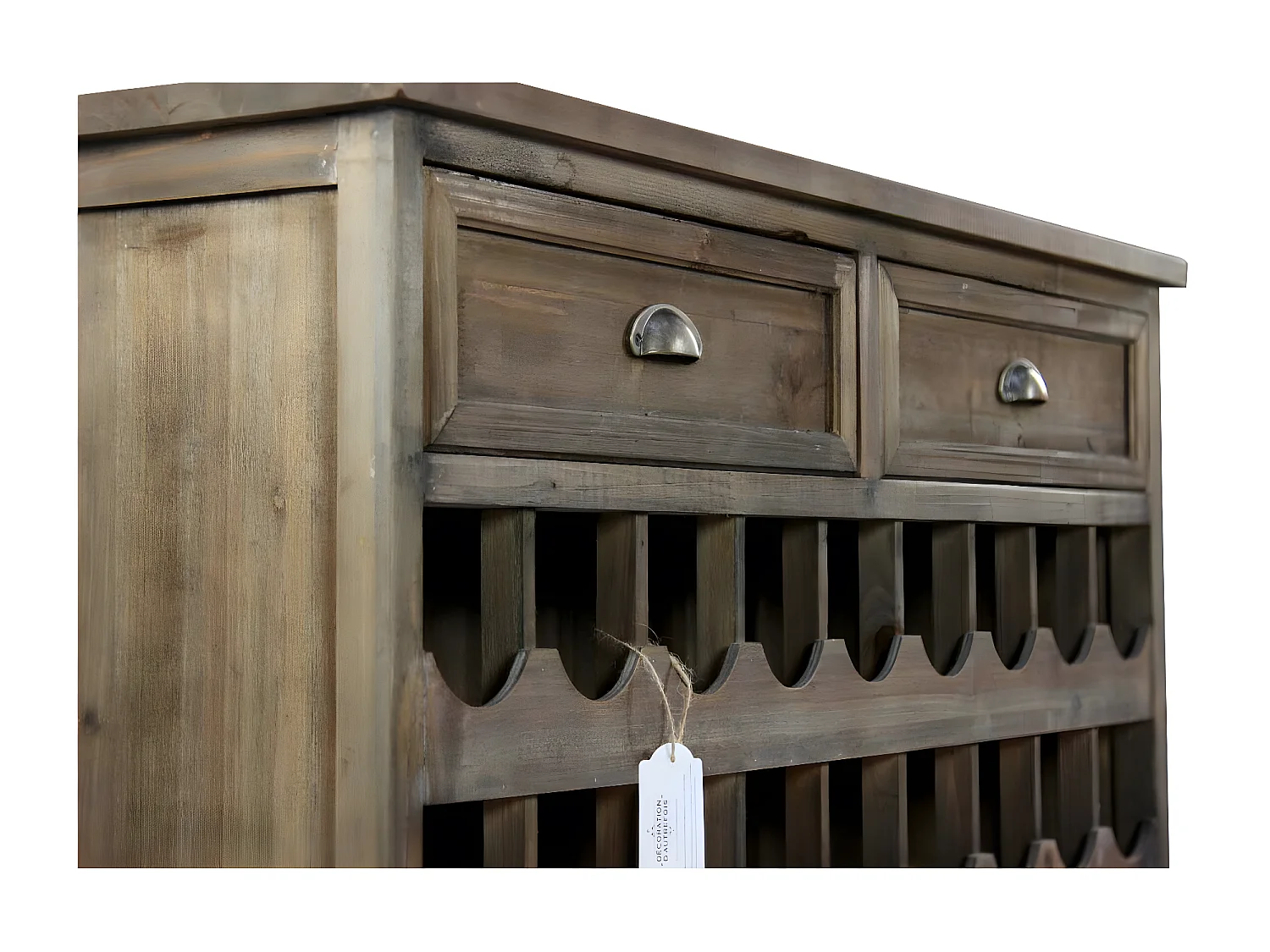 Meuble rangement bouteilles 2 tiroirs Bois Marron - Décoration d'Autrefois