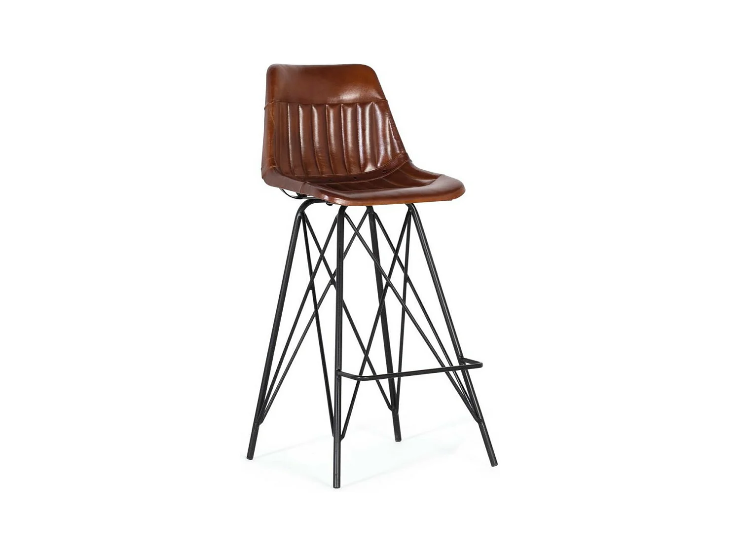 Chaise Haute Fer, Cuir Marron 48x48x100cm Fer-Cuir de Vache - Décoration d'Autrefois