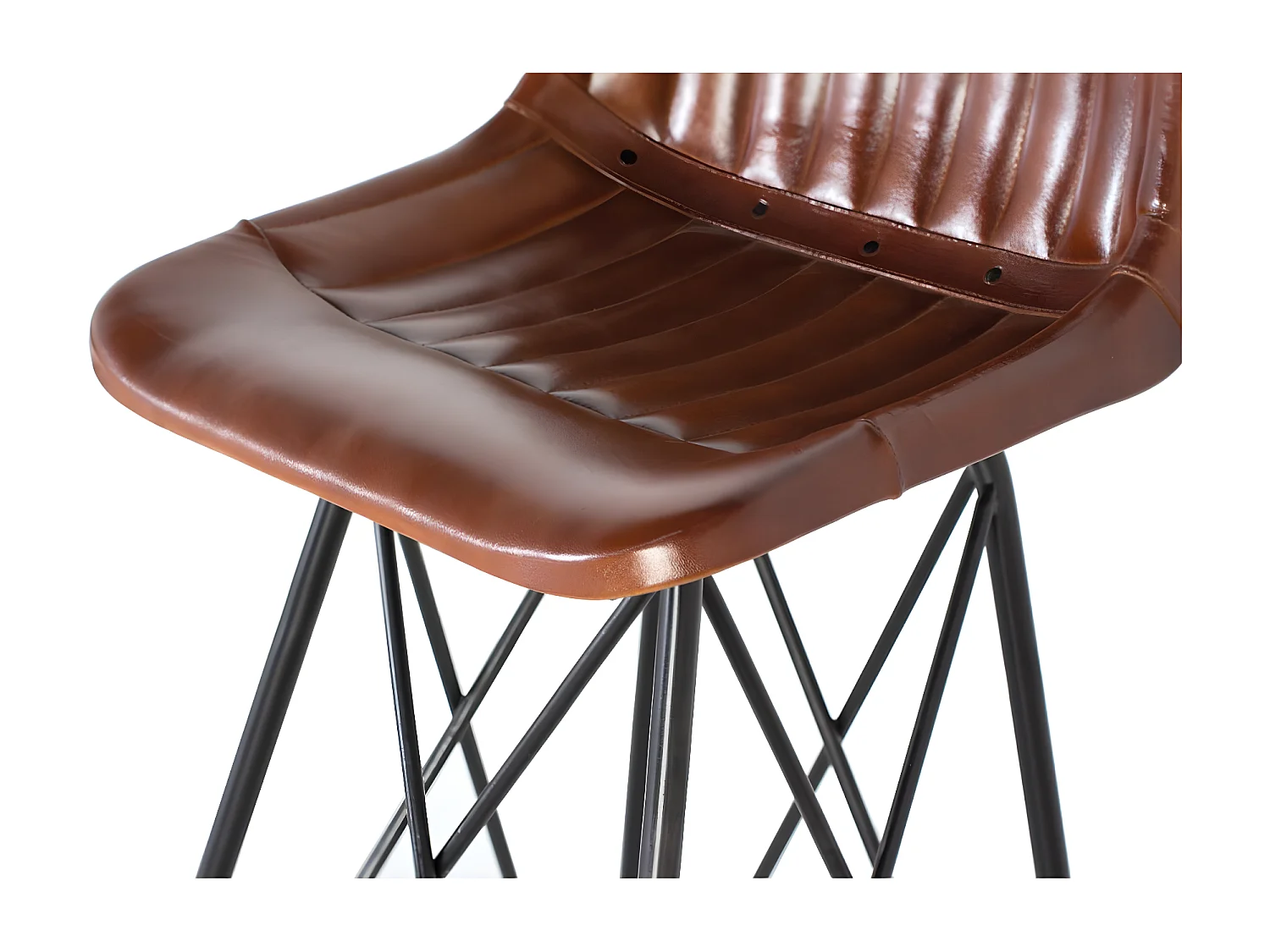 Chaise Haute Fer, Cuir Marron 48x48x100cm Fer-Cuir de Vache - Décoration d'Autrefois