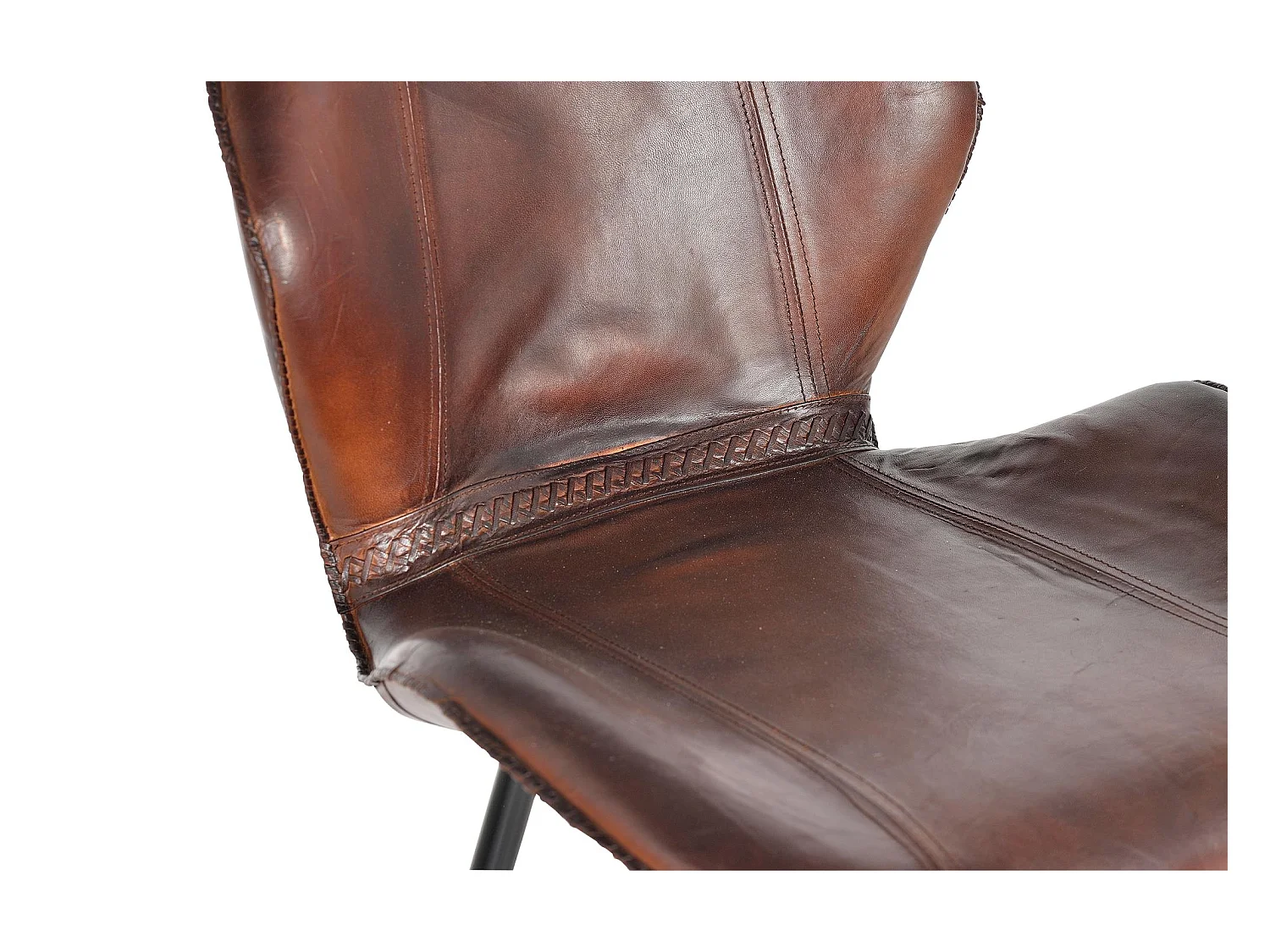 Set di 2 sgabelli in pelle naturale con gambe in metallo