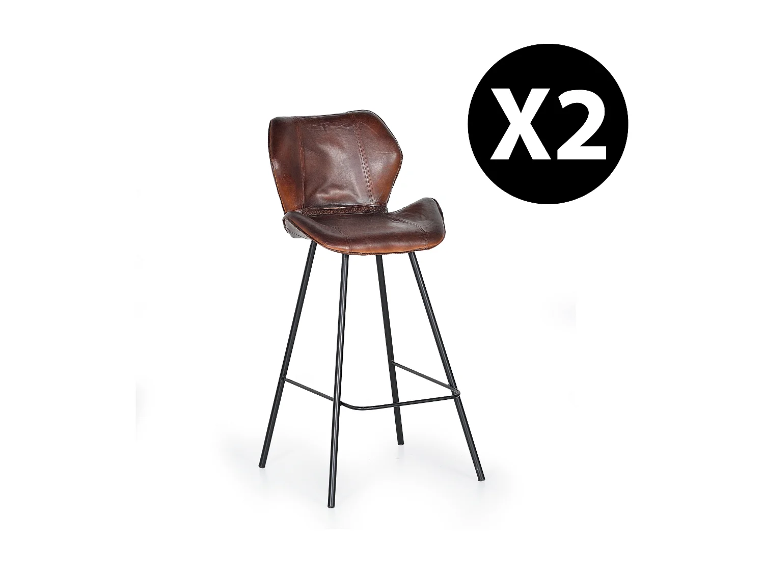 Tabouret en cuir naturel avec pieds en métal