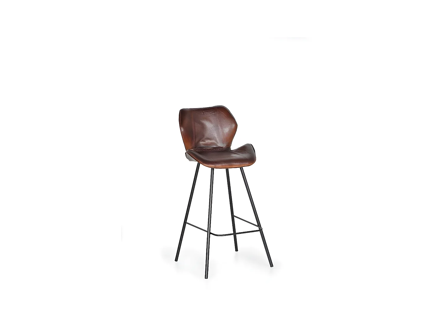 Chaise Haute Fer, Cuir Marron 49x50x102cm Fer-Cuir de Vache - Décoration d'Autrefois