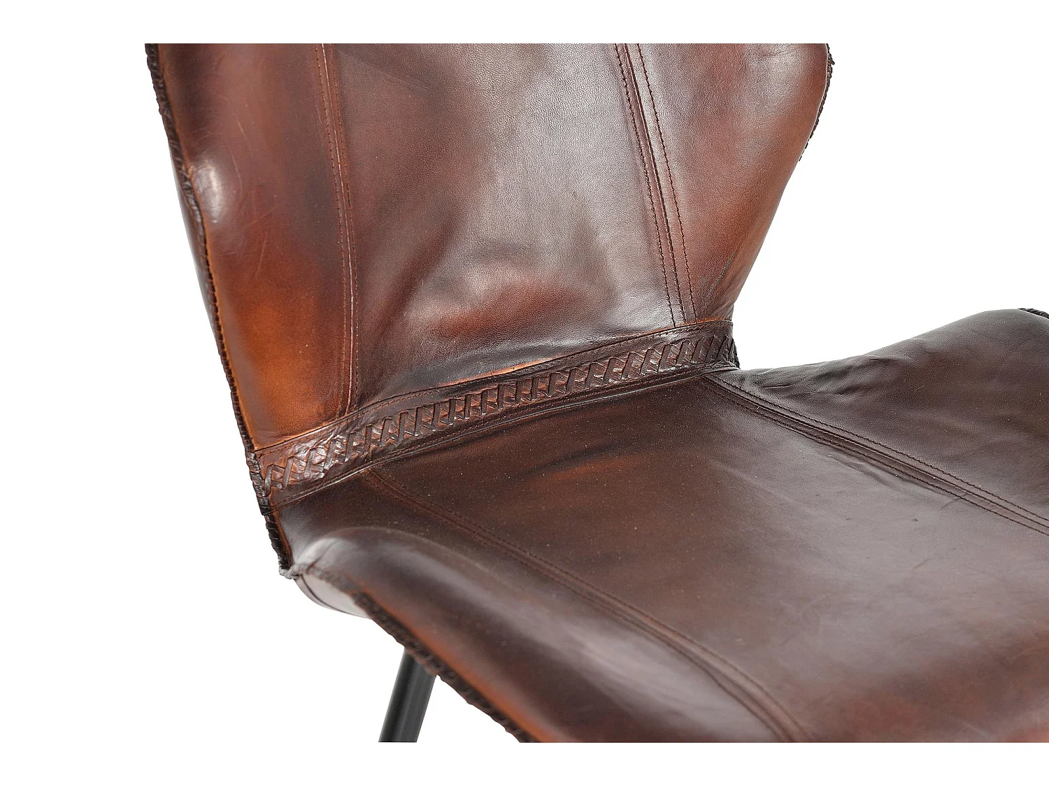 Hocker aus Rindsleder, 49 cm, Industriestil – 102 x 49 x 50