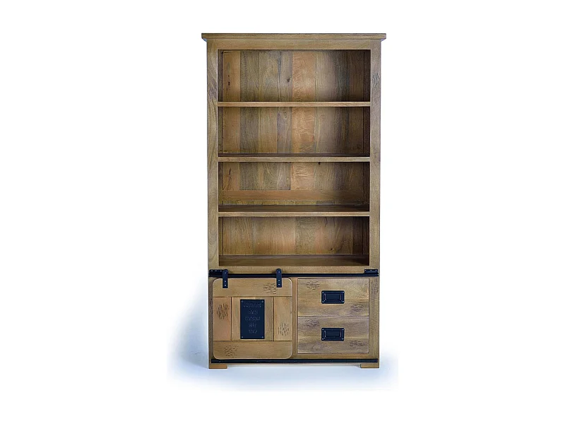 Bibliothèque 2 tiroirs Bois-Fer Marron - Lalia Décoration d'Autrefois