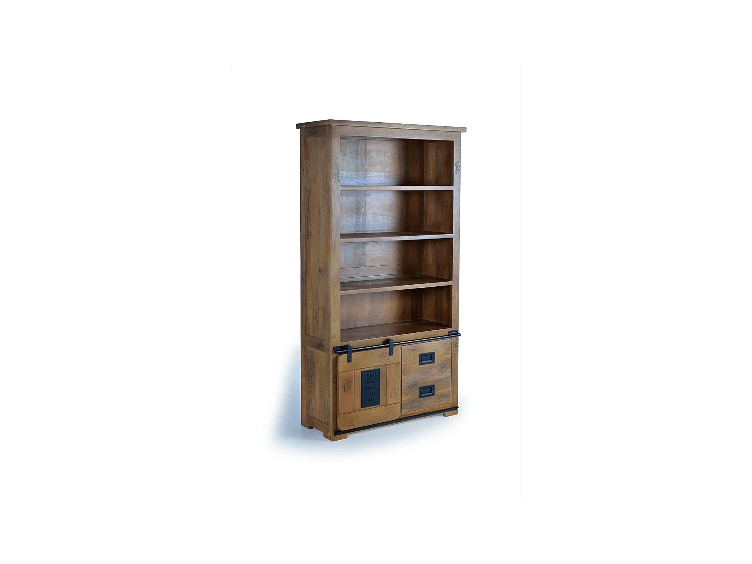 Bibliothèque 2 tiroirs Bois-Fer Marron - Lalia Décoration d'Autrefois