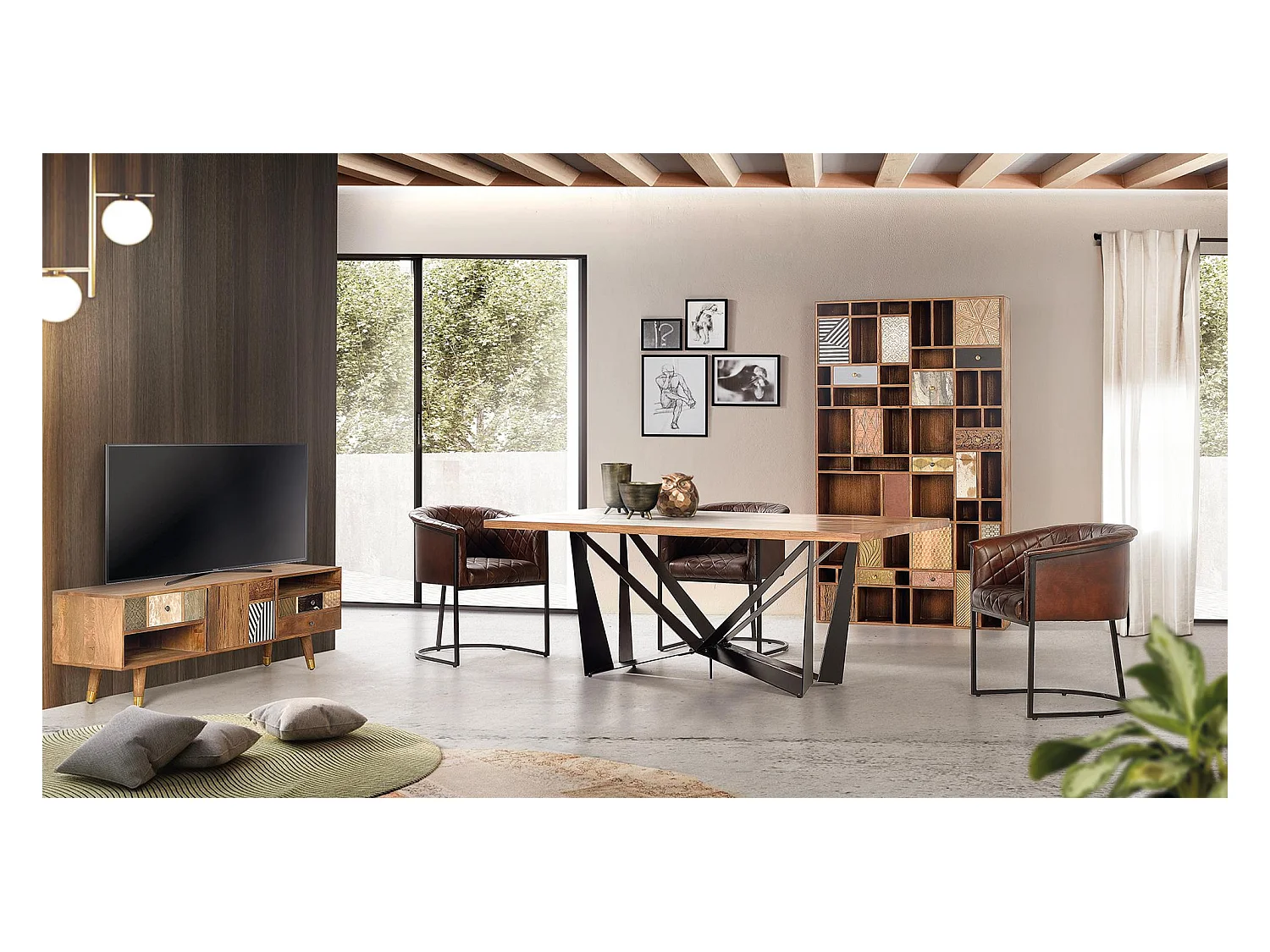 Etagère en bois de manguier couleur noyer clair