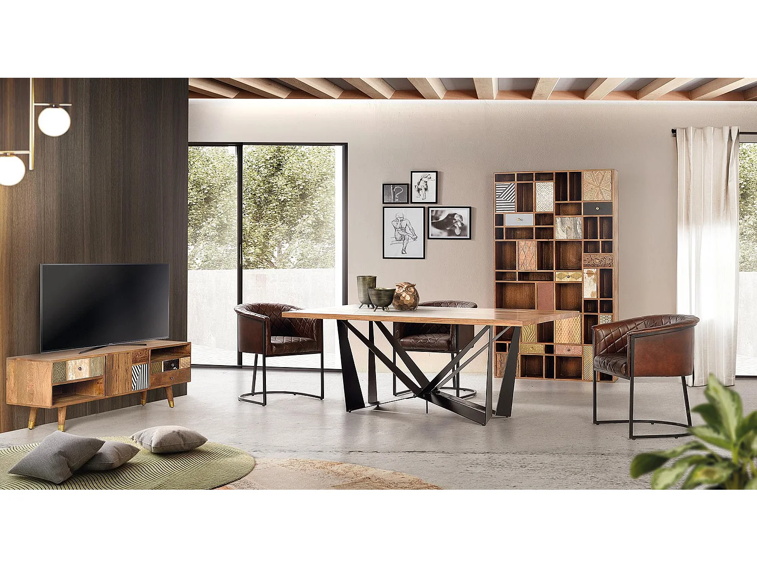 Etagère en bois de manguier couleur noyer clair