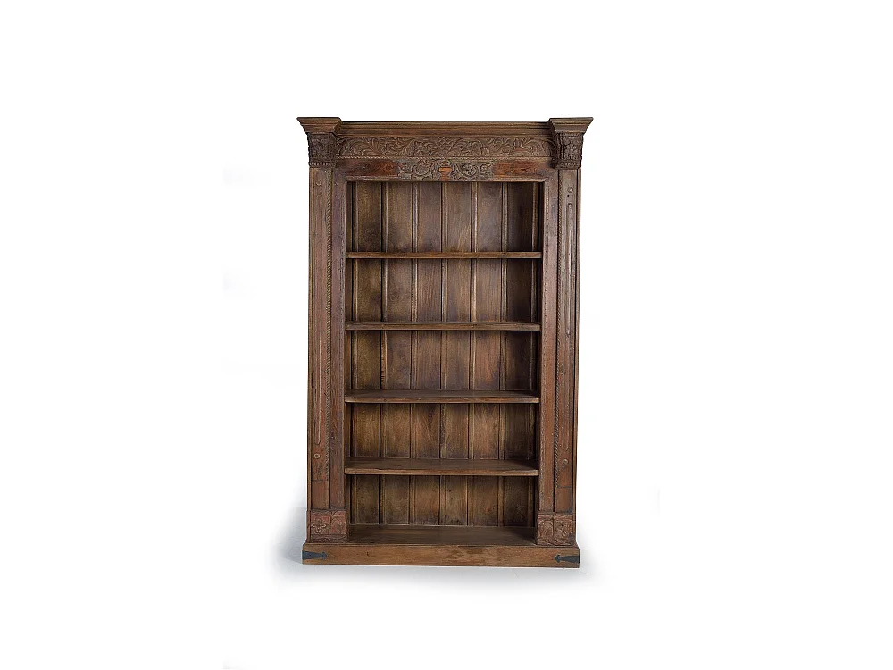 Libreria in legno di mango, stile rustico contemporaneo, 142 cm - 222x142x56