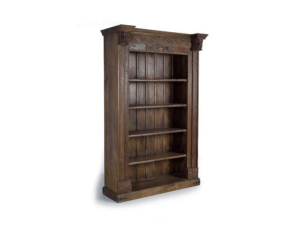 Libreria in legno di mango, stile rustico contemporaneo, 142 cm - 222x142x56