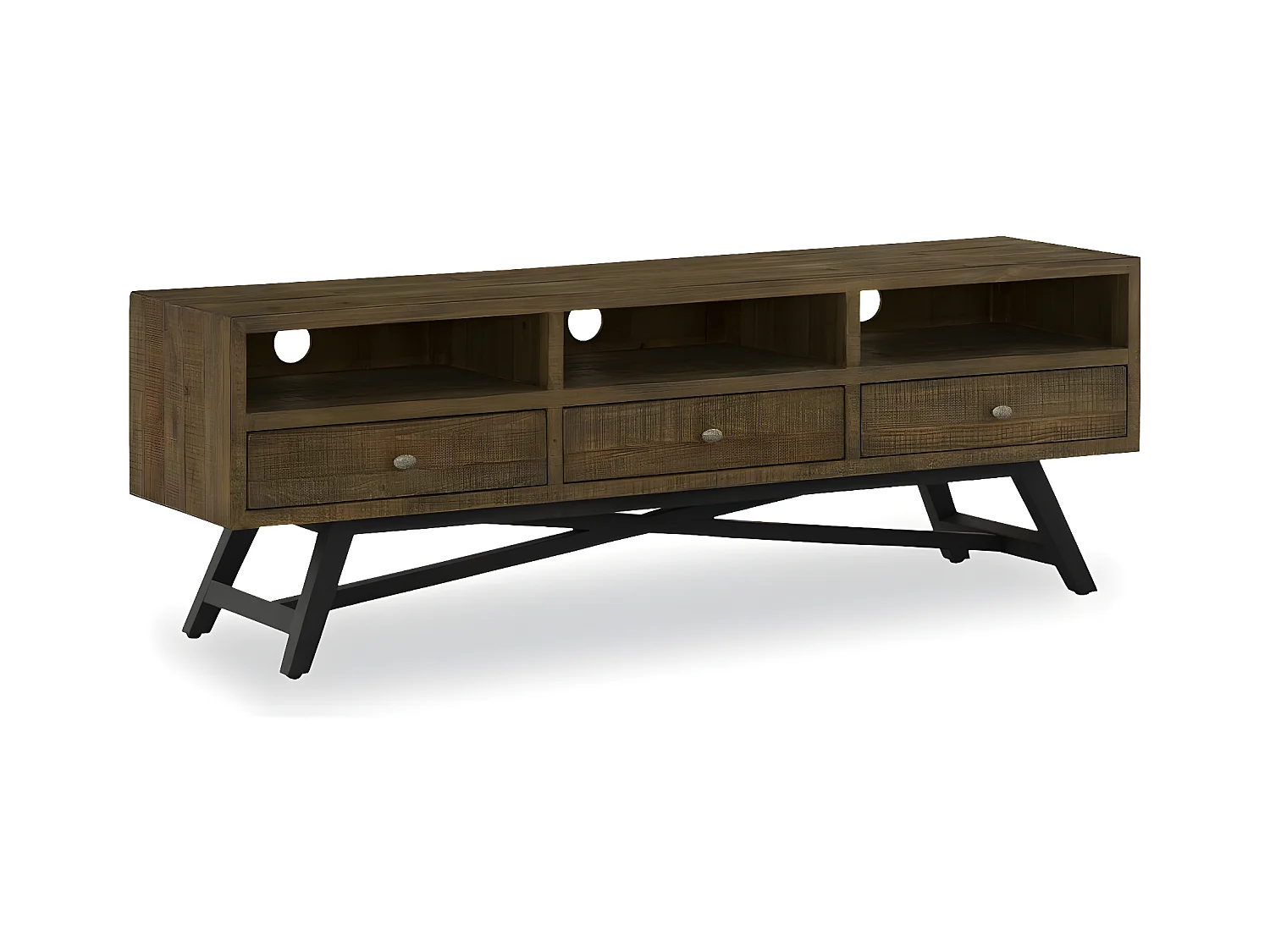 Meuble tv 3 tiroirs Bois Marron - Cidalie Décoration d'Autrefois