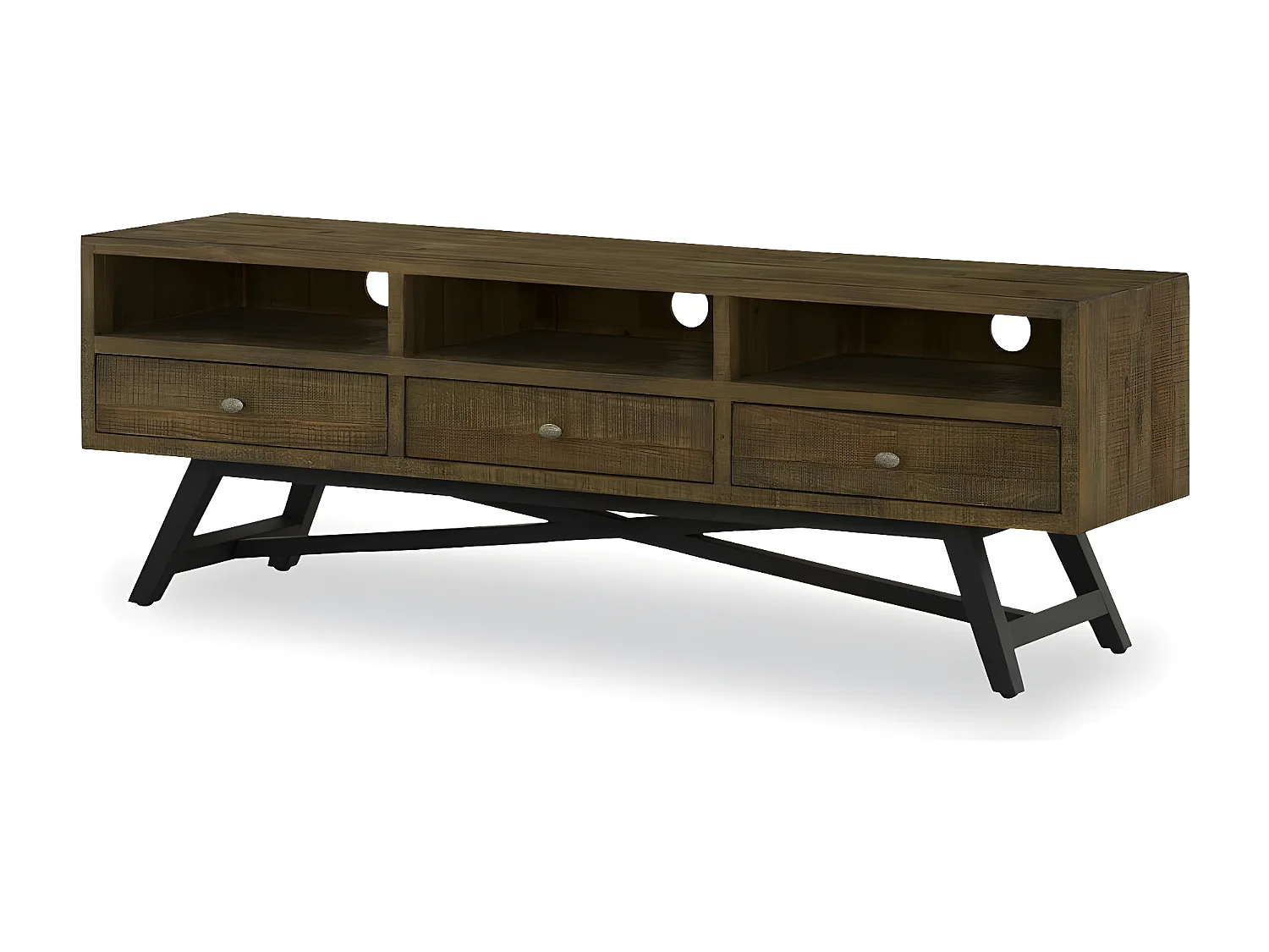 Meuble tv 3 tiroirs Bois Marron - Cidalie Décoration d'Autrefois