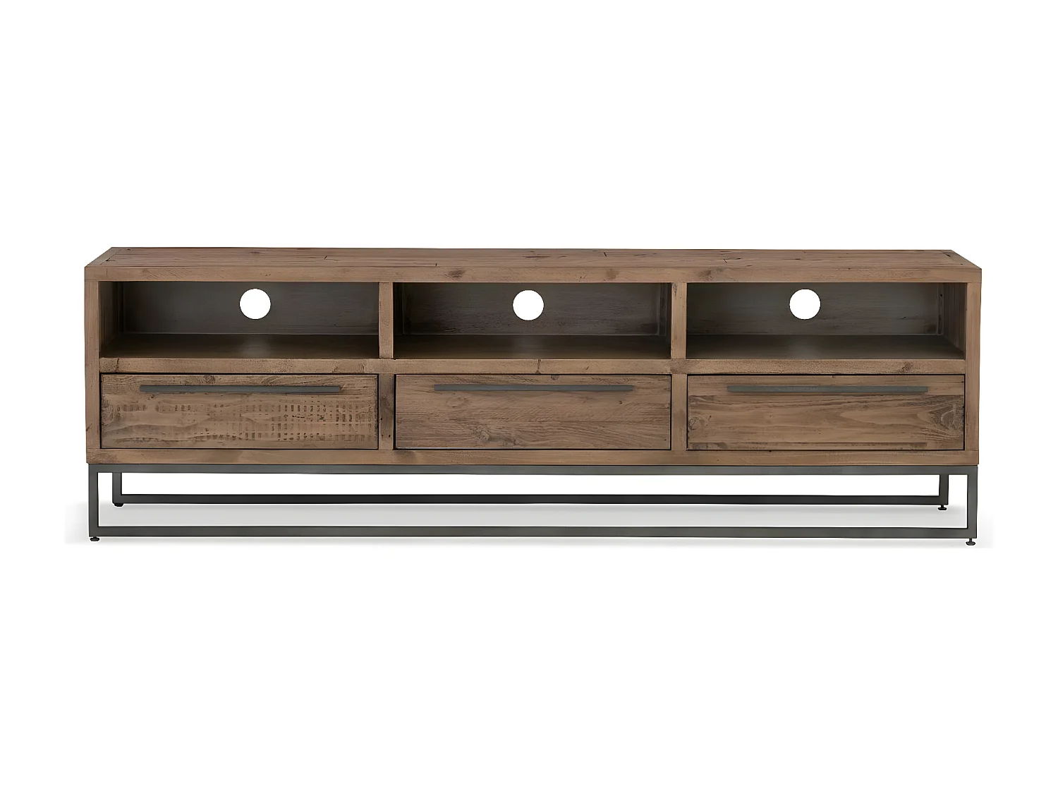 Meuble tv 3 tiroirs Bois-Métal Marron - Maglorine Décoration d'Autrefois