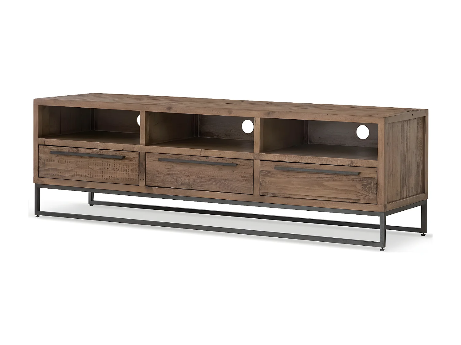 Meuble tv 3 tiroirs Bois-Métal Marron - Maglorine Décoration d'Autrefois