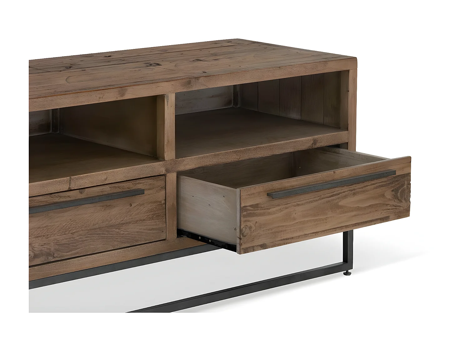 Meuble tv 3 tiroirs Bois-Métal Marron - Maglorine Décoration d'Autrefois