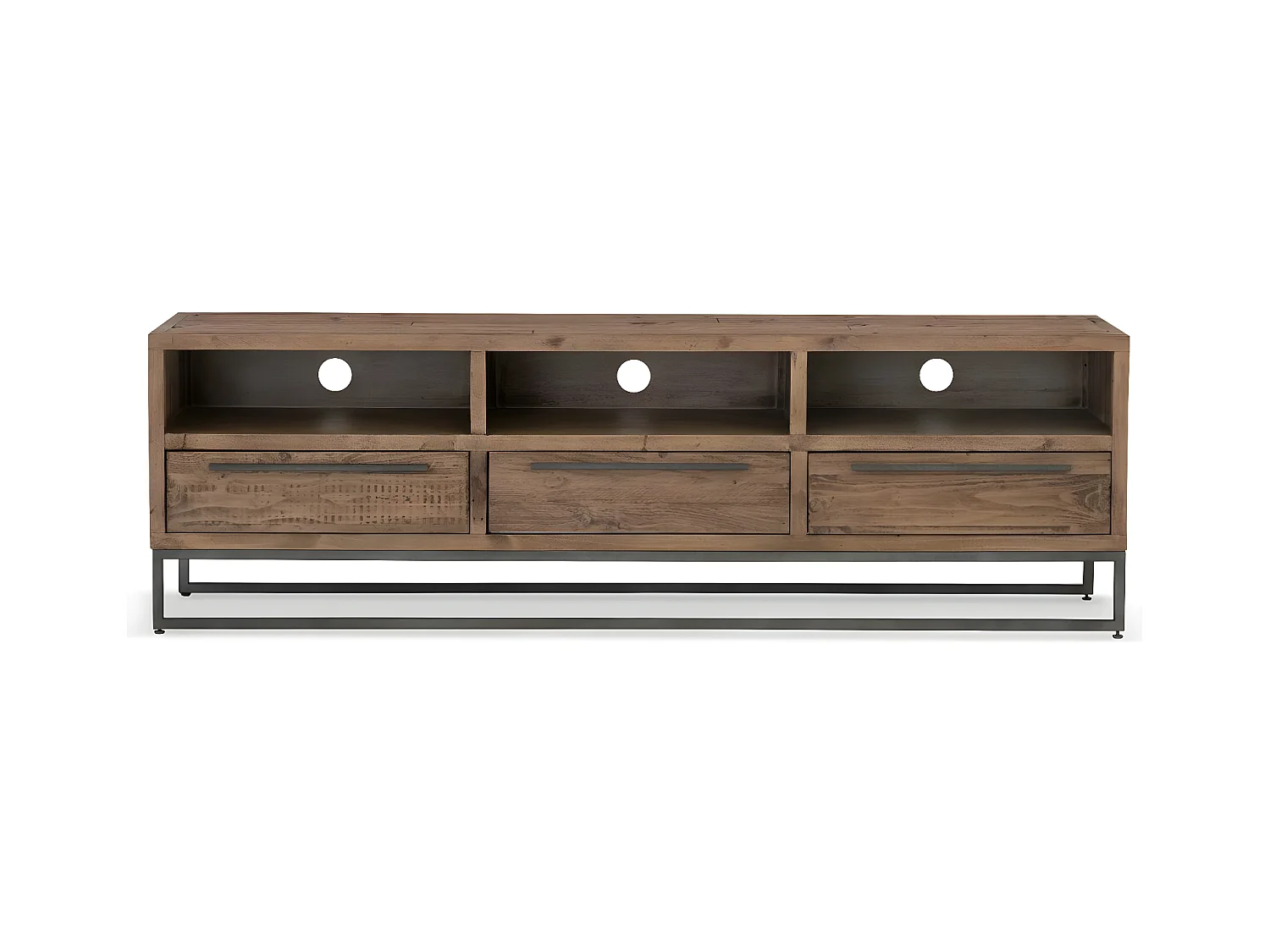 Meuble tv 3 tiroirs Bois-Métal Marron - Maglorine Décoration d'Autrefois