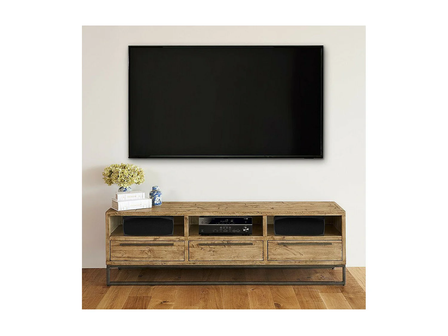 Meuble tv 3 tiroirs Bois-Métal Marron - Maglorine Décoration d'Autrefois