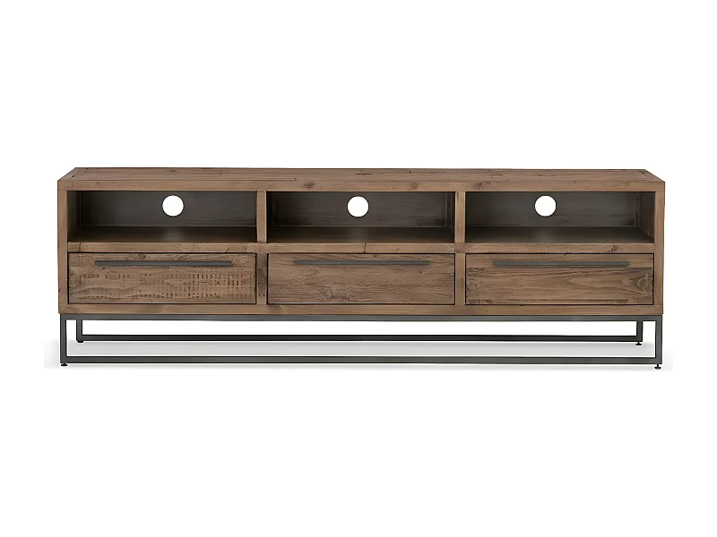 Meuble tv 3 tiroirs Bois-Métal Marron - Maglorine Décoration d'Autrefois