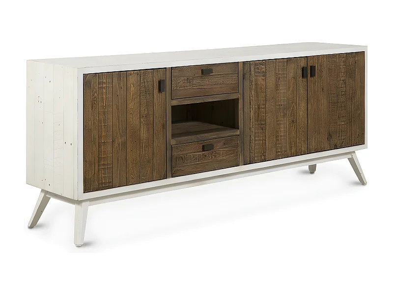 Meuble tv 2 tiroirs Bois Blanc - Nastasie Décoration d'Autrefois